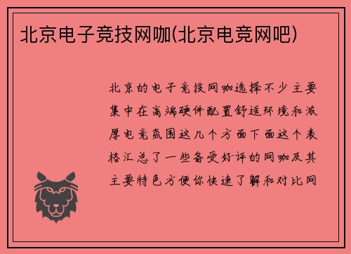 北京电子竞技网咖(北京电竞网吧)