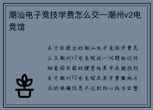 潮汕电子竞技学费怎么交—潮州v2电竞馆