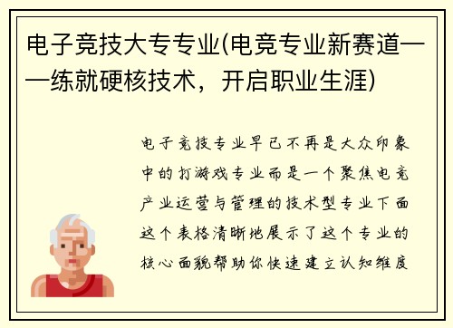 电子竞技大专专业(电竞专业新赛道——练就硬核技术，开启职业生涯)